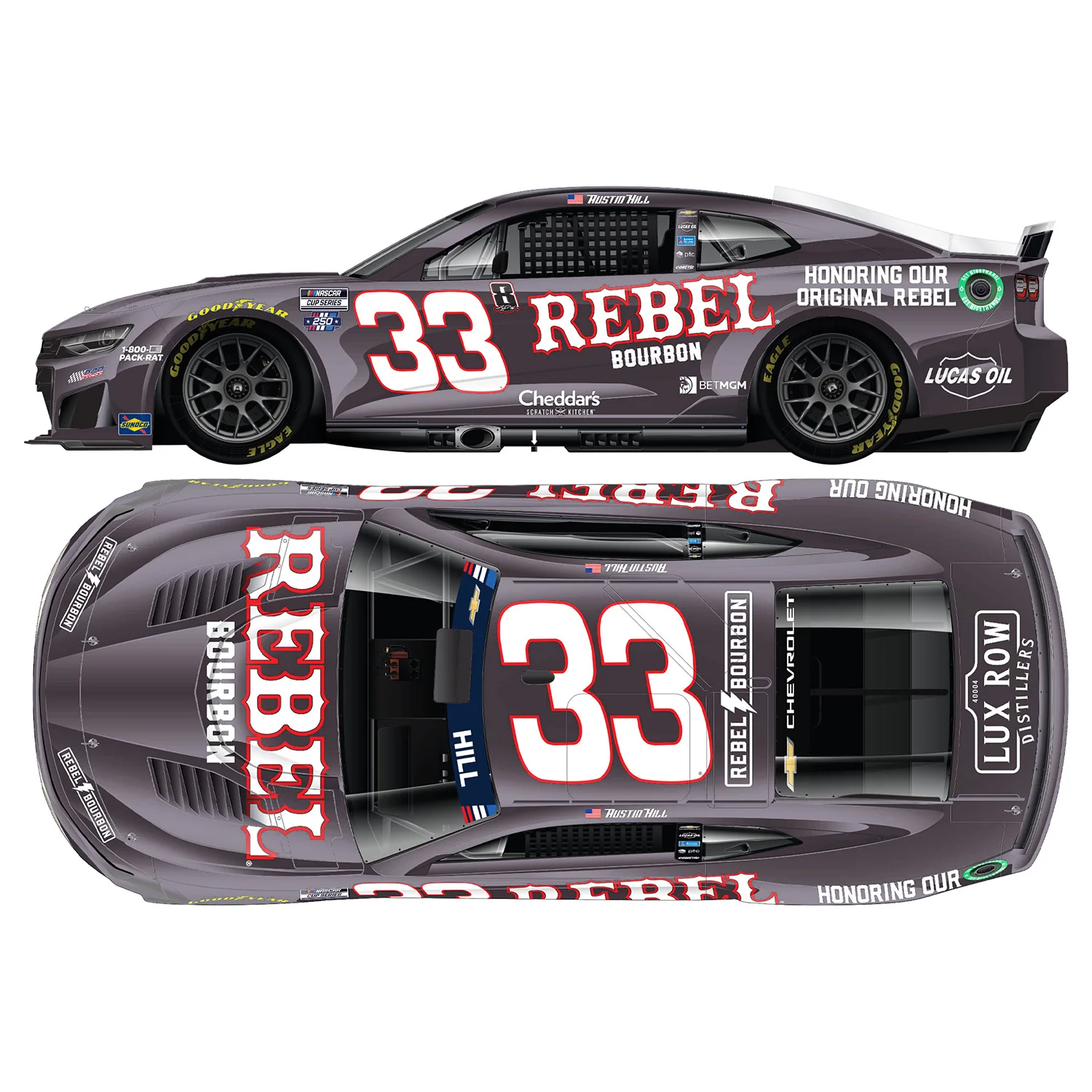 Austin Hill Color Chrome Rebel Bourbon Tribute to Kyle Busch 1:24 2026 Diecast Car Preorder - Currently Projected January