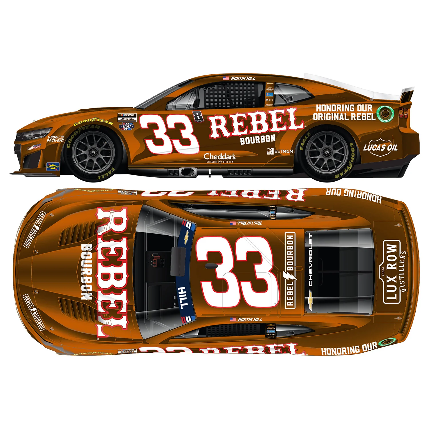 Austin Hill Whiskey Finish Rebel Bourbon Tribute to Kyle Busch 1:24 2026 Diecast Car Preorder - Currently Projected January