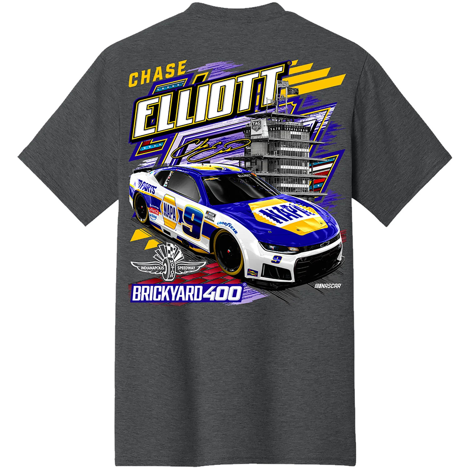 Chase Elliott 2026 Brickyard 400 Event NAPA 2-Spot Classic Ink T-Shirt Gray Preorder - Ships Next Week - Image 4