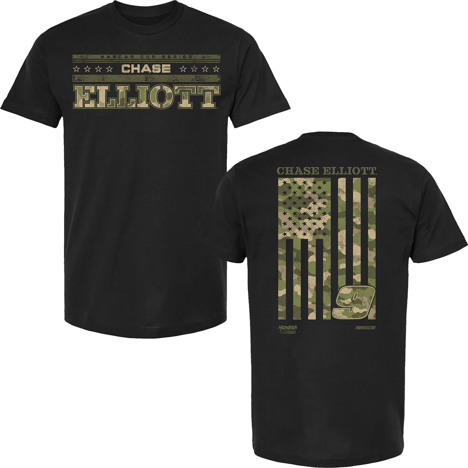 Chase Elliott 2026 Camo Patriotic 2-Spot Classic Ink T-Shirt Black Preorder - Ships Within 3-4 Weeks