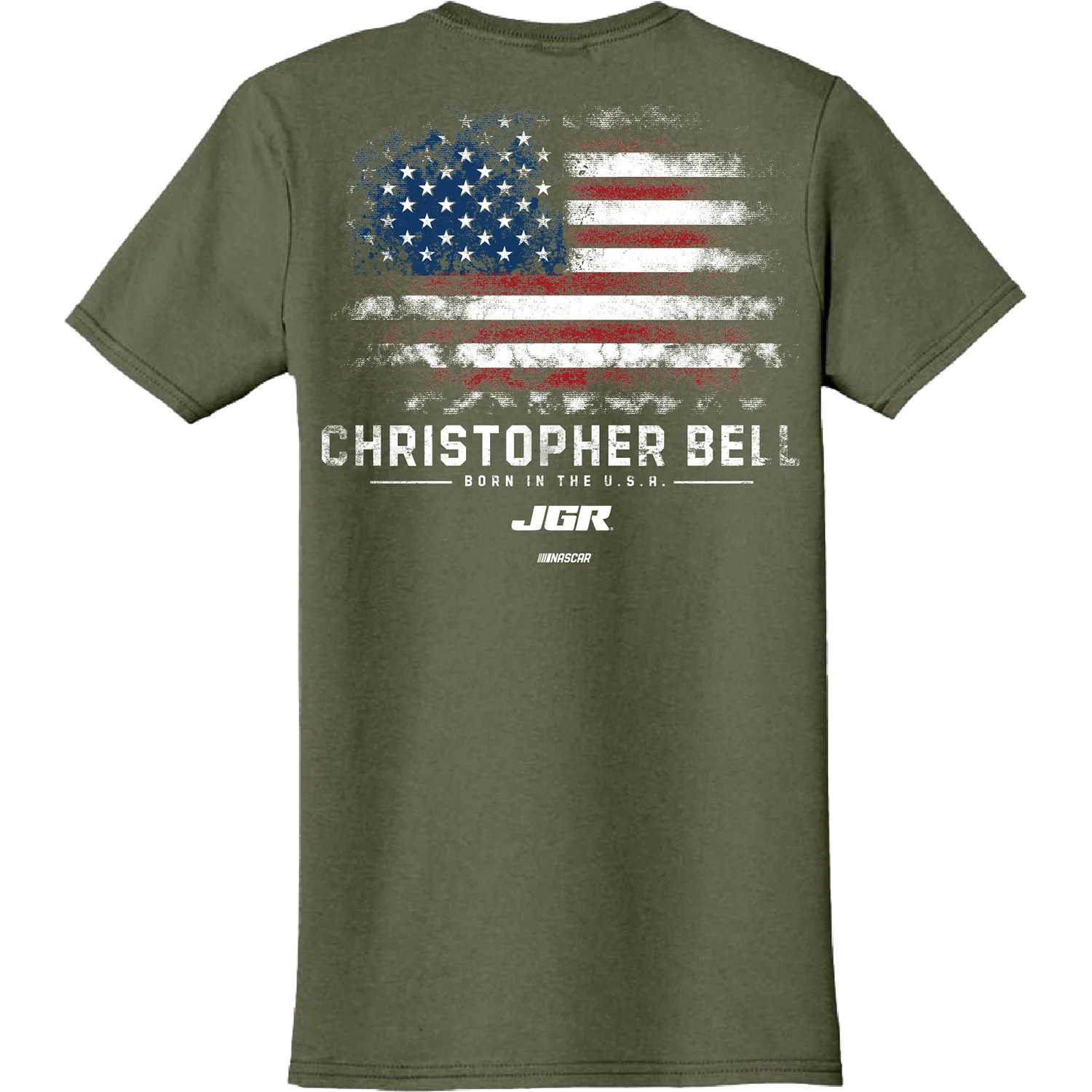 Christopher Bell 2026 Born In The USA Military Green #20 Exclusive Patriotic T-Shirt - Image 4