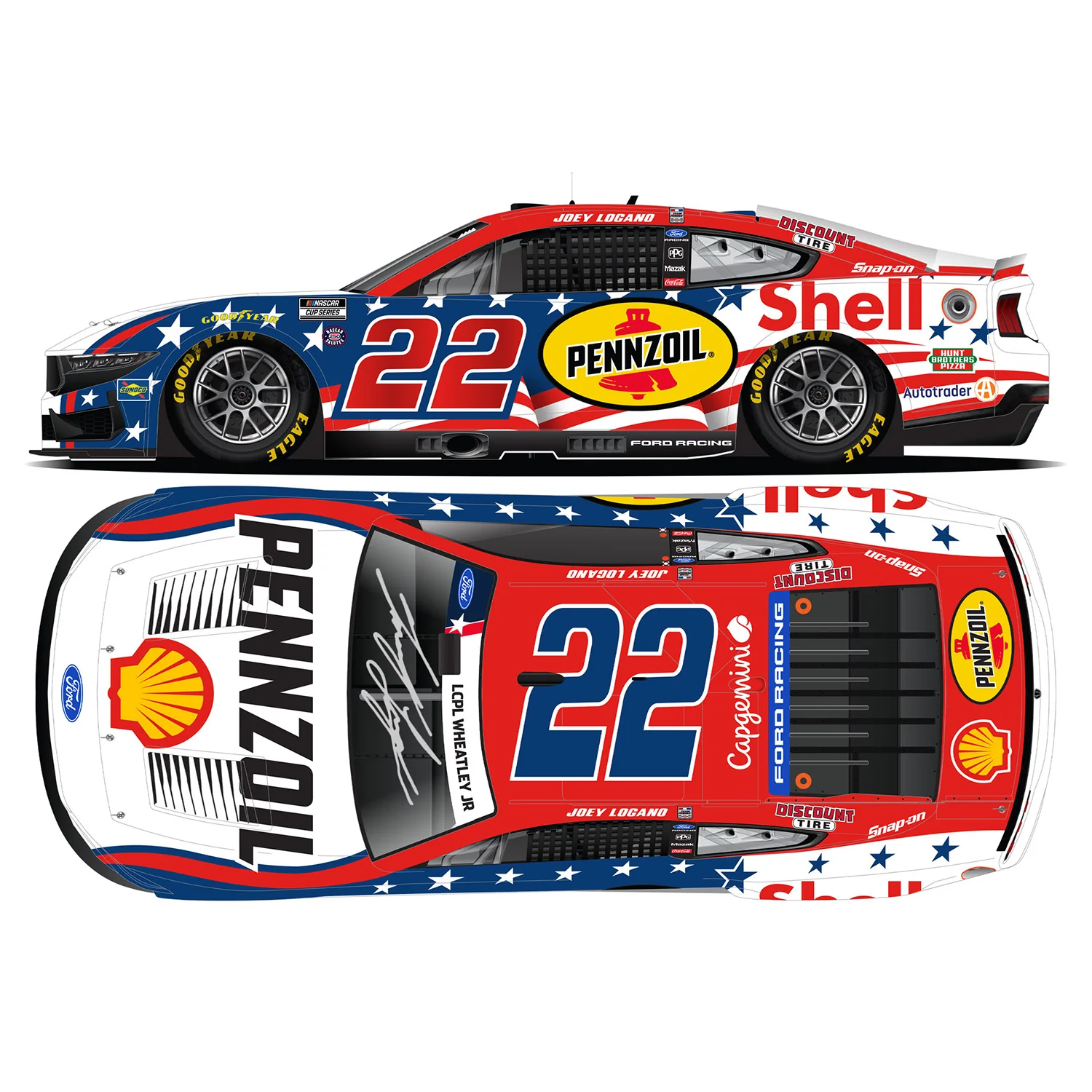 Joey Logano Autographed Color Chrome Shell-Pennzoil Stars and Stripes Patriotic 1:24 2026 Diecast Car Preorder - Currently Projected March