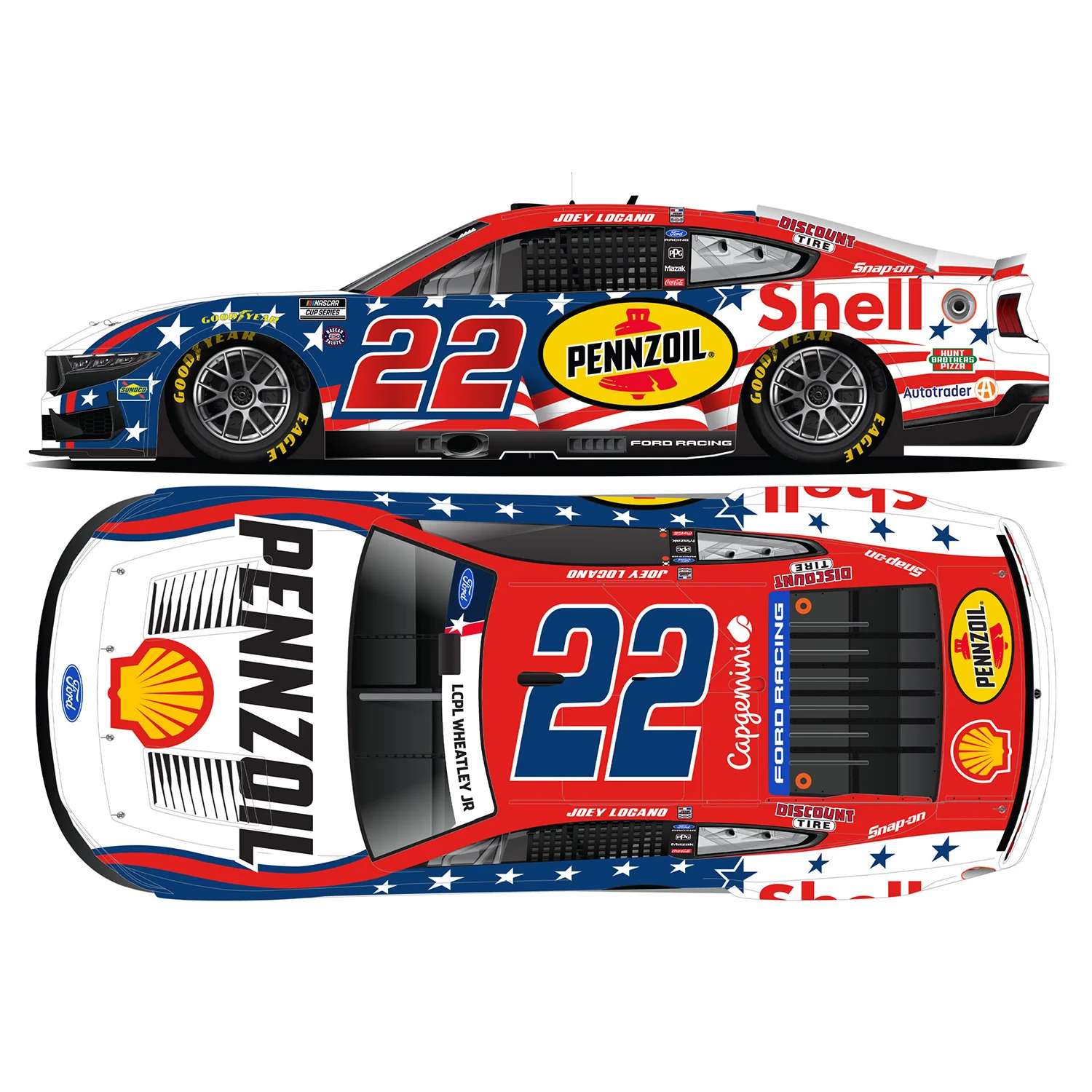 Joey Logano Color Chrome Shell-Pennzoil Stars and Stripes Patriotic 1:24 2026 Diecast Car Preorder - Currently Projected January