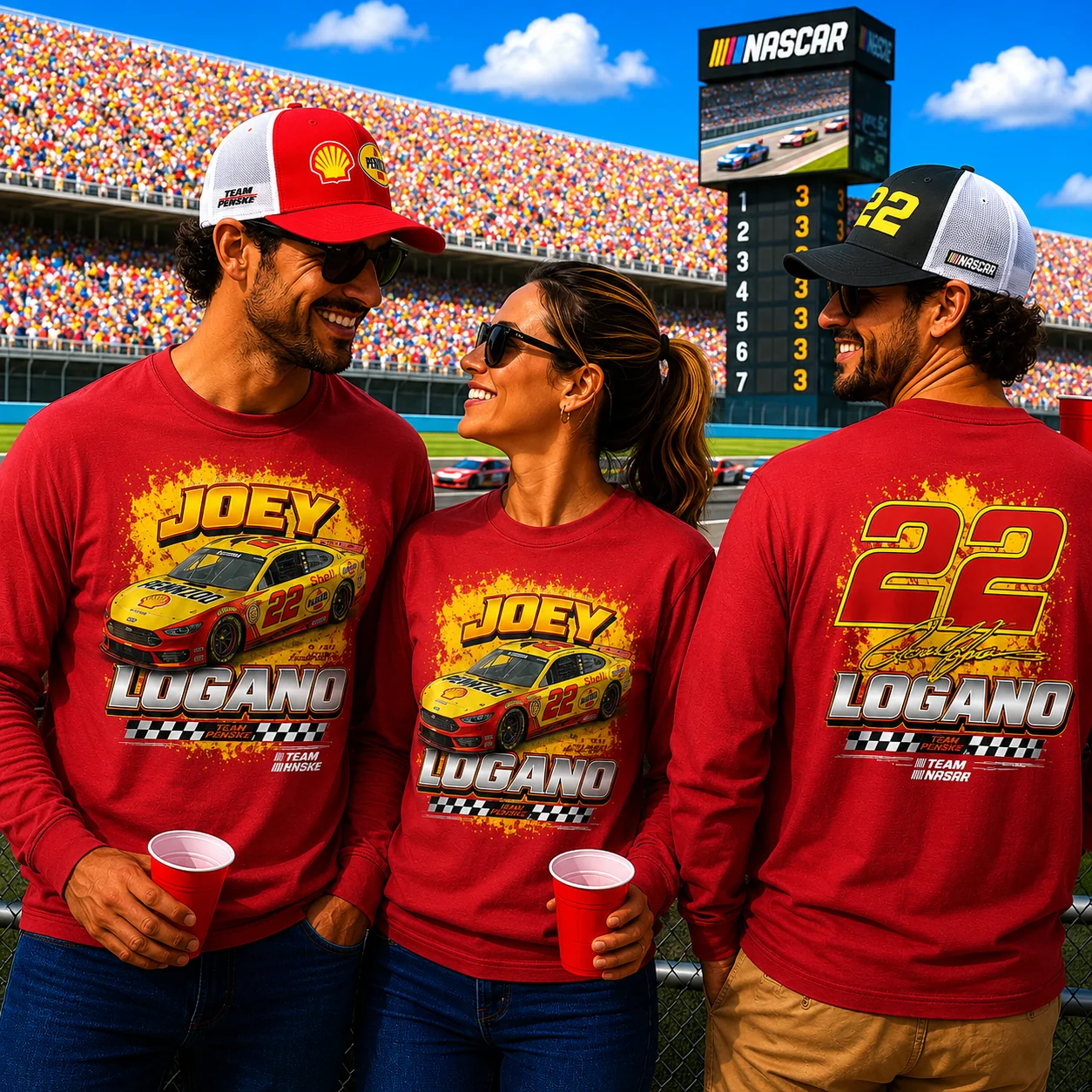 Joey Logano Long Sleeve Shell 2-Spot T-Shirt Red - Exclusive - Image 2