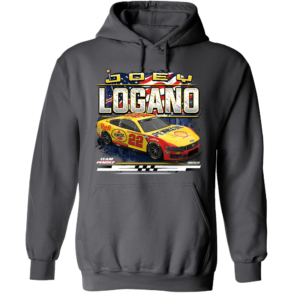 Joey Logano Shell-Pennzoil Patriotic Eagle 2-Spot Hoodie Outerwear Exclusive Sweatshirt Gray - Image 3