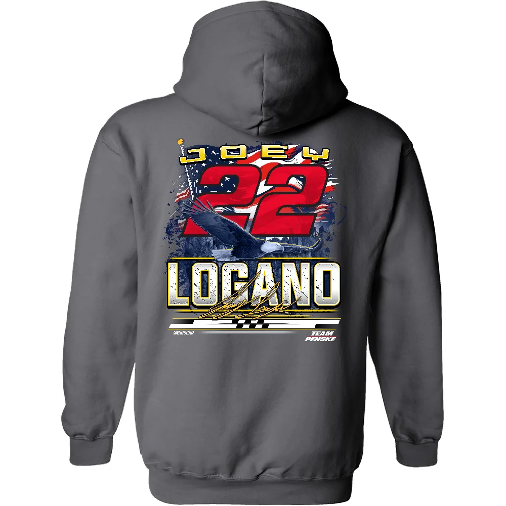 Joey Logano Shell-Pennzoil Patriotic Eagle 2-Spot Hoodie Outerwear Exclusive Sweatshirt Gray - Image 4
