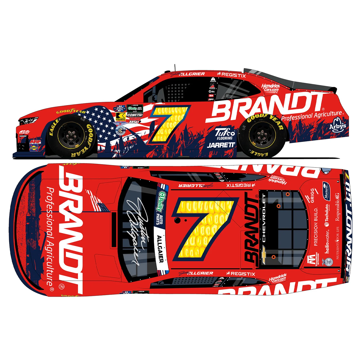 Justin Allgaier Autographed Brandt Patriotic 1:24 Standard 2026 Diecast Car Preorder - Currently Projected January
