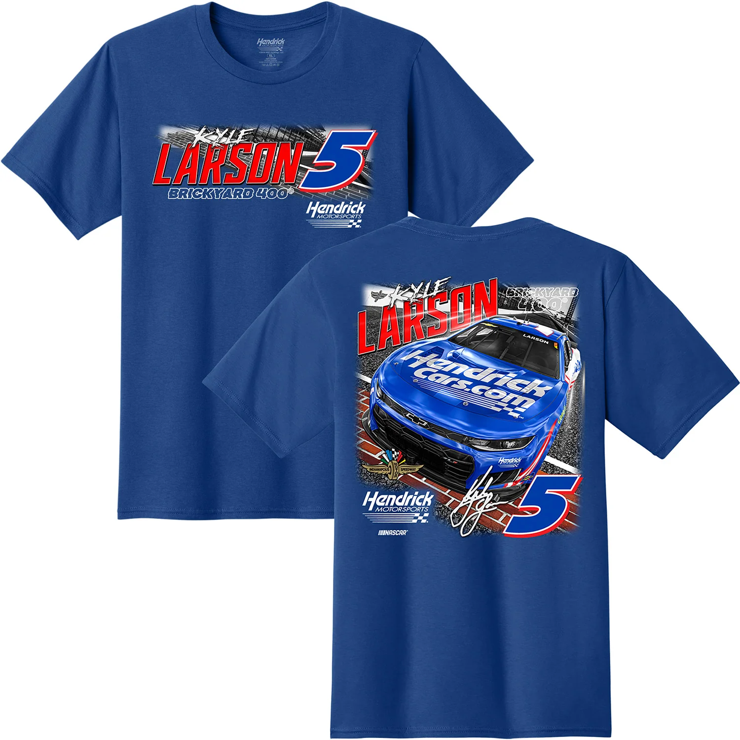 Kyle Larson 2026 Brickyard 400 Event 2-Spot Classic Ink T-Shirt Blue Preorder - Ships Next Week