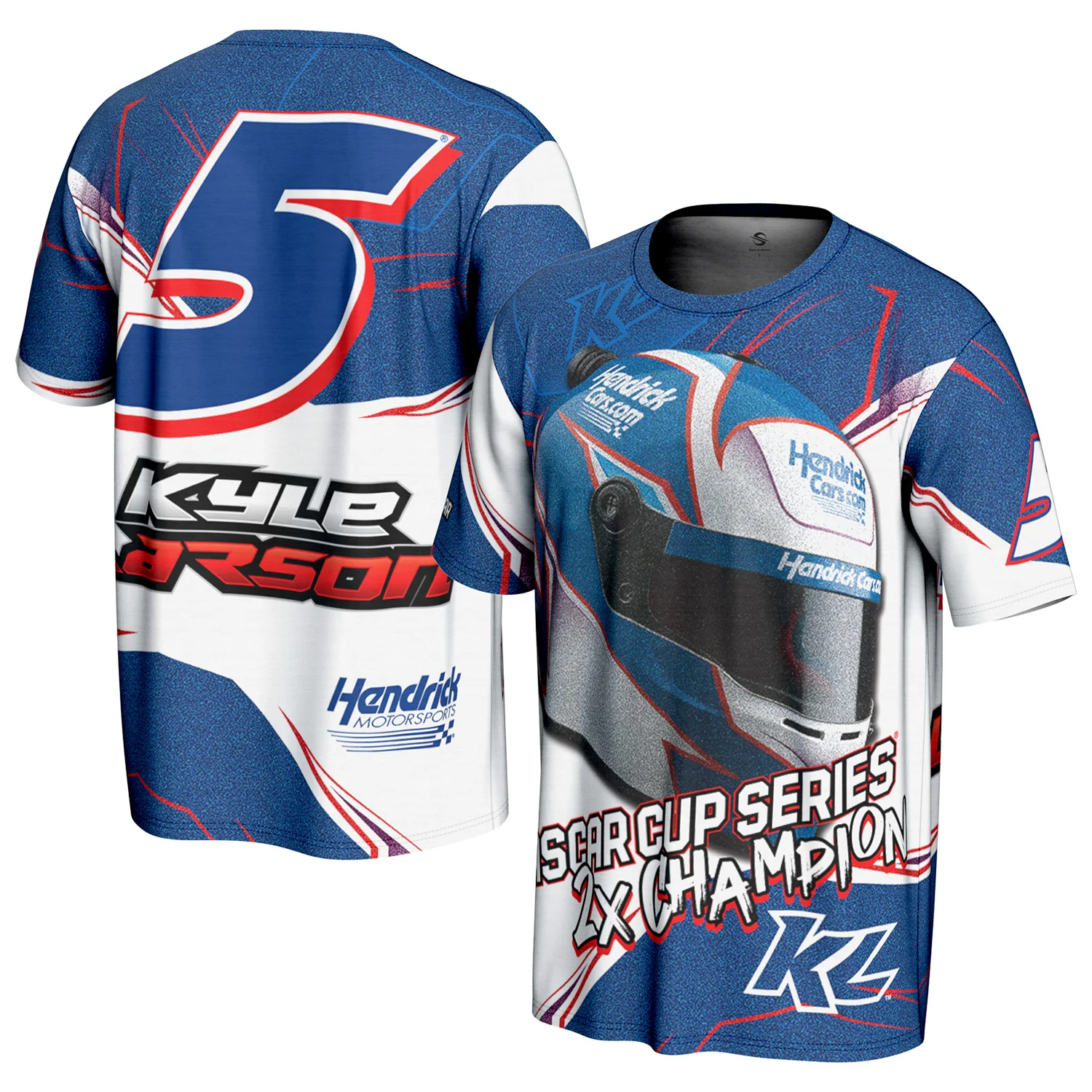 Kyle Larson 2026 HendrickCars Helmet Sublimated Total Print ProSphere T-Shirt Blue