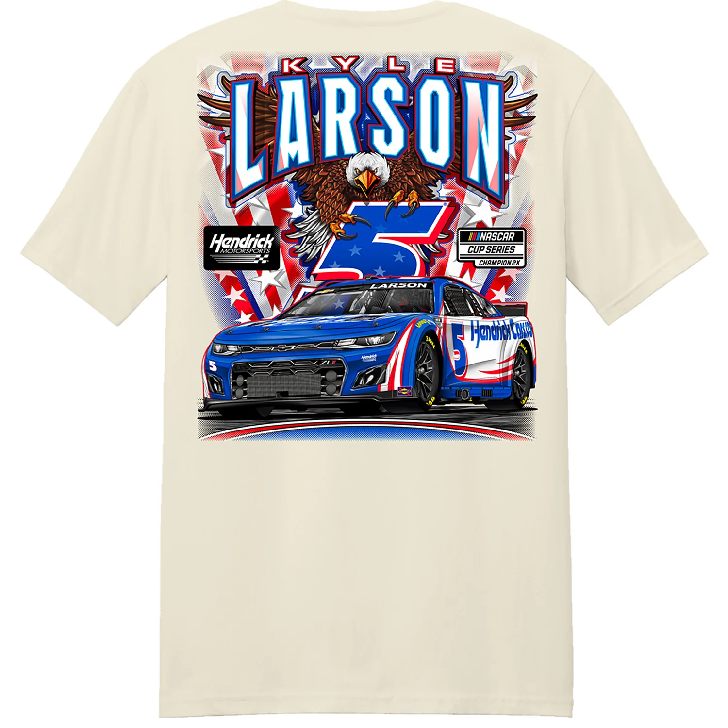 Kyle Larson 2026 HendrickCars Soaring Eagle Patriotic 2-Spot Classic Ink T-Shirt - Image 4