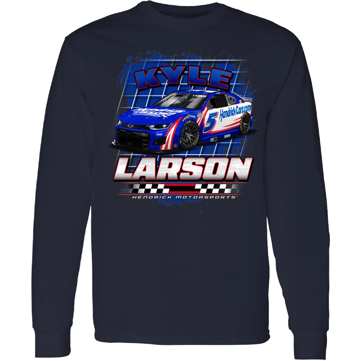 Kyle Larson Long Sleeve HendrickCars 2-Spot T-Shirt Blue - Image 2