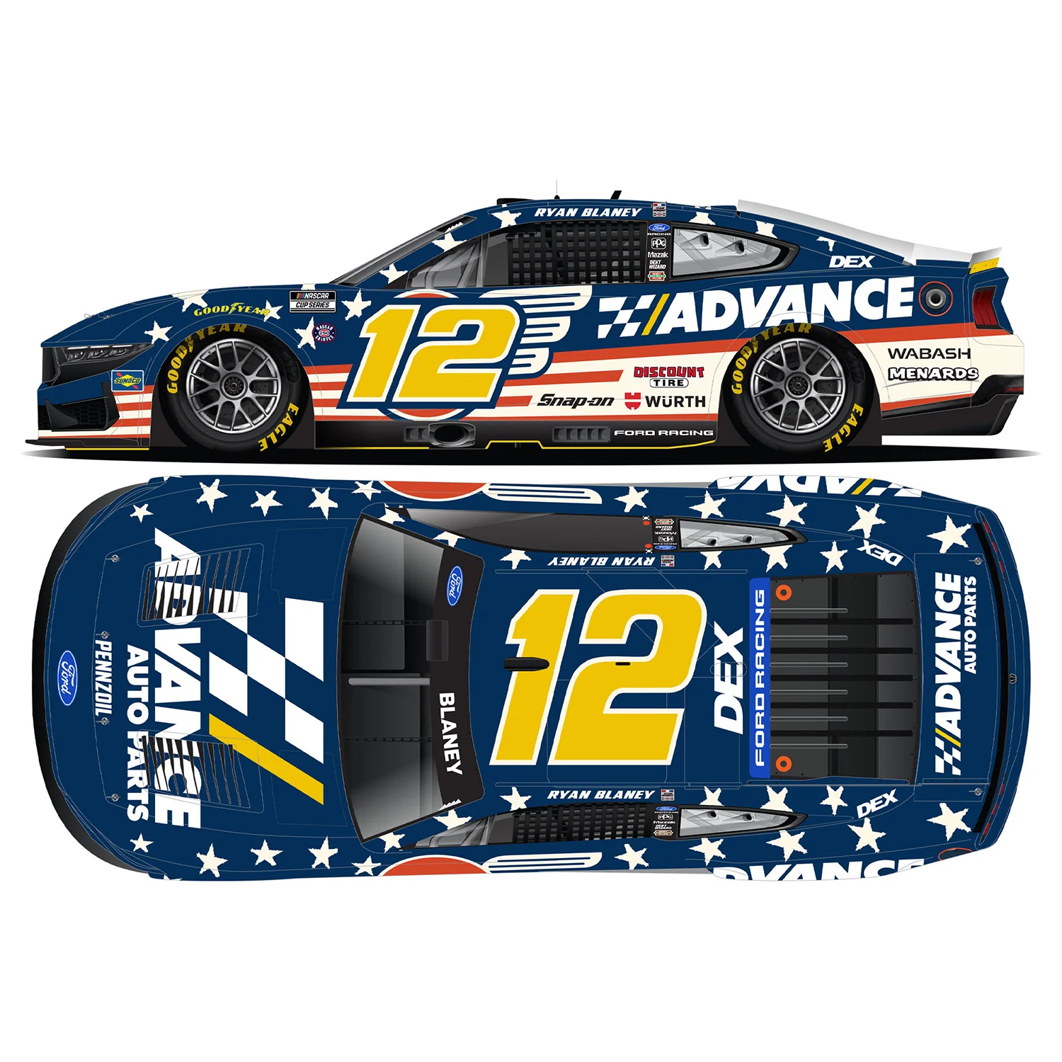 Ryan Blaney ELITE Advance Patriotic 1:24 2026 Diecast Car Preorder - Currently Projected January