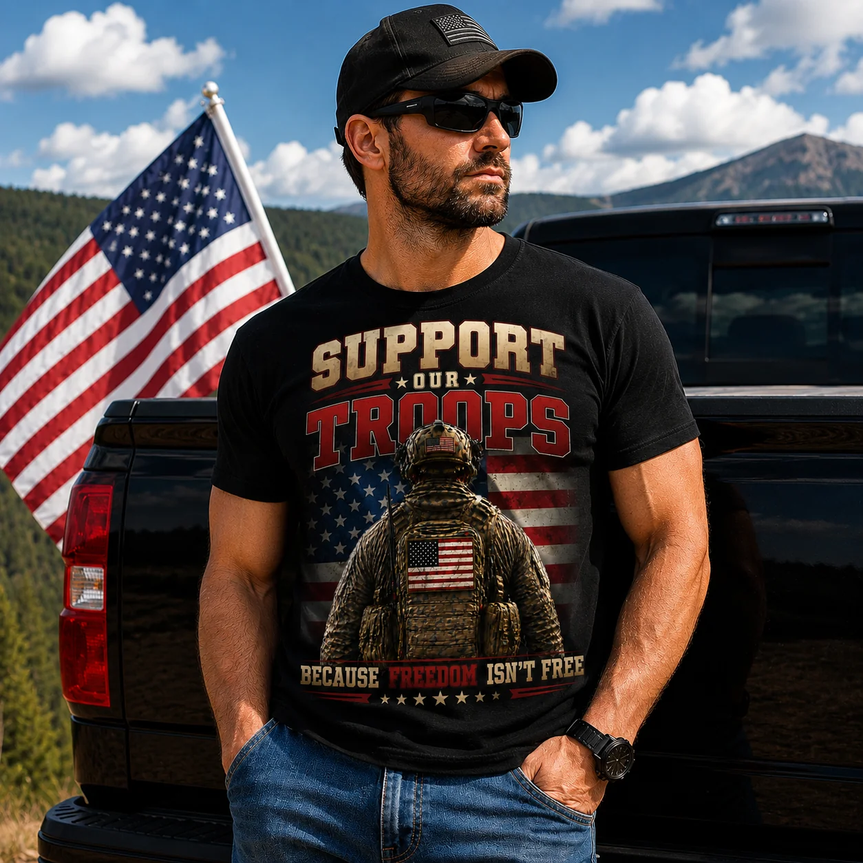 2026 Support Our Troops Patriotic Shirt – Because Freedom Isn't Free T-Shirt - Black - Sale - Image 4