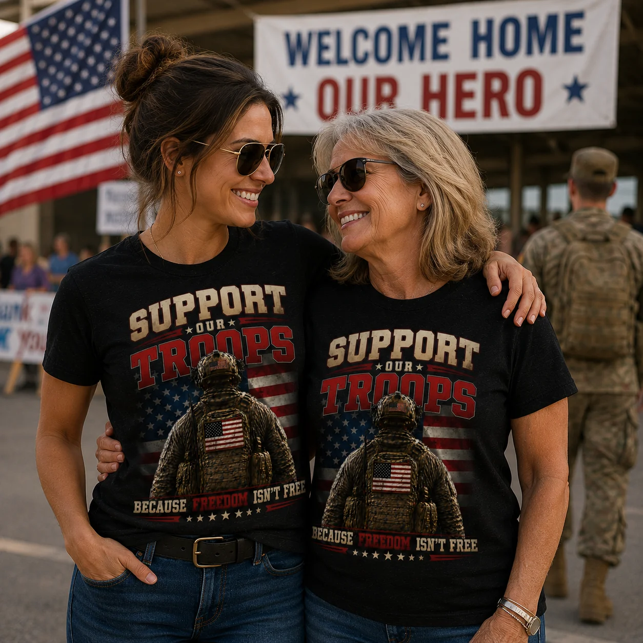 2026 Support Our Troops Patriotic Shirt – Because Freedom Isn't Free T-Shirt - Black - Sale - Image 5
